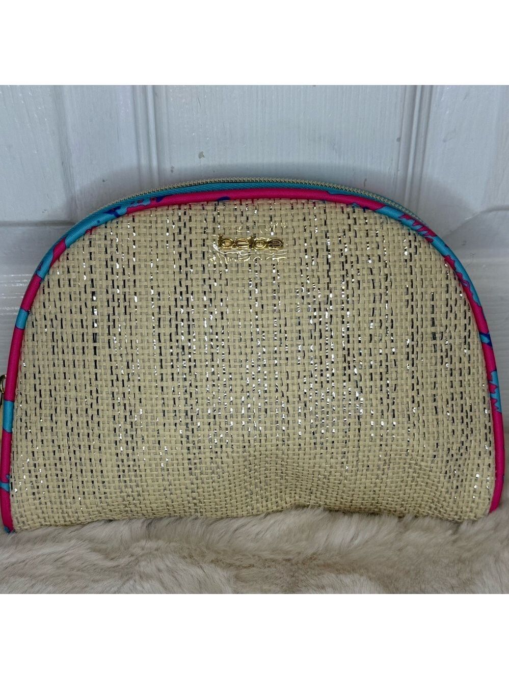 BEBE COSMETIC BAG SEMI CIRCULAR WITH BLUE AND PINK TRIM